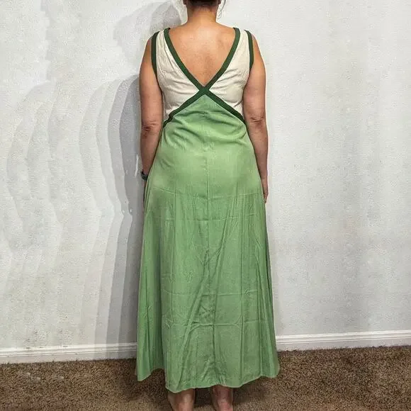 Rotimia Green Colorblock Empire Waist Maxi Dress Boho Sleeveless Sz M - Picture 9 of 11